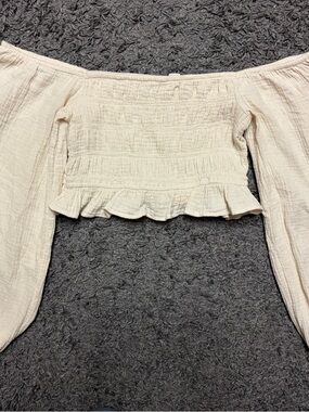 Roxy Cream Smocked Crop Top